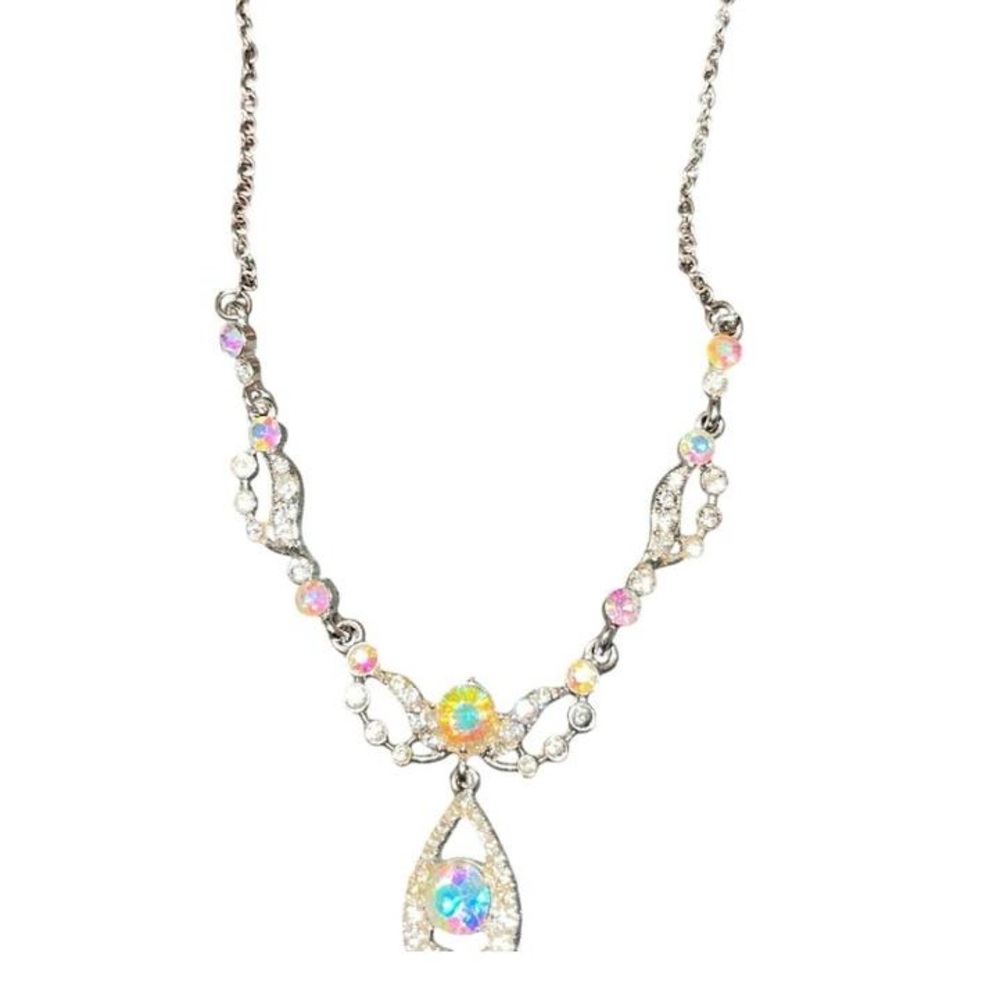 Claire's Silver Necklace with Rainbow Accents
